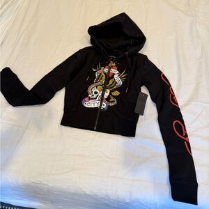 Ed Hardy NYC Zip Front Hoodie – Size XS – Black